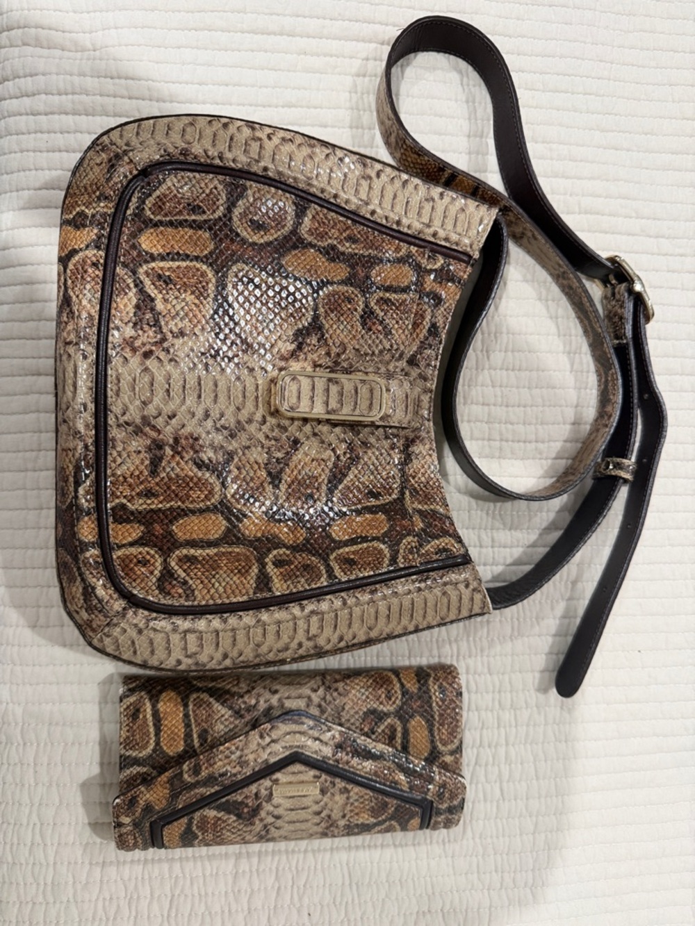 Brahmin Brown Snake-Print Shoulder Bag with Matching Wallet